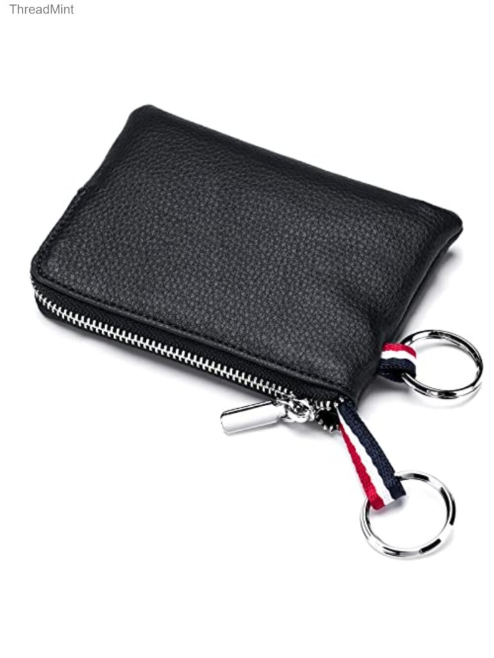 Genuine Leather Coin Purse Dual Keyring Zippered Change Pouch for Men Women